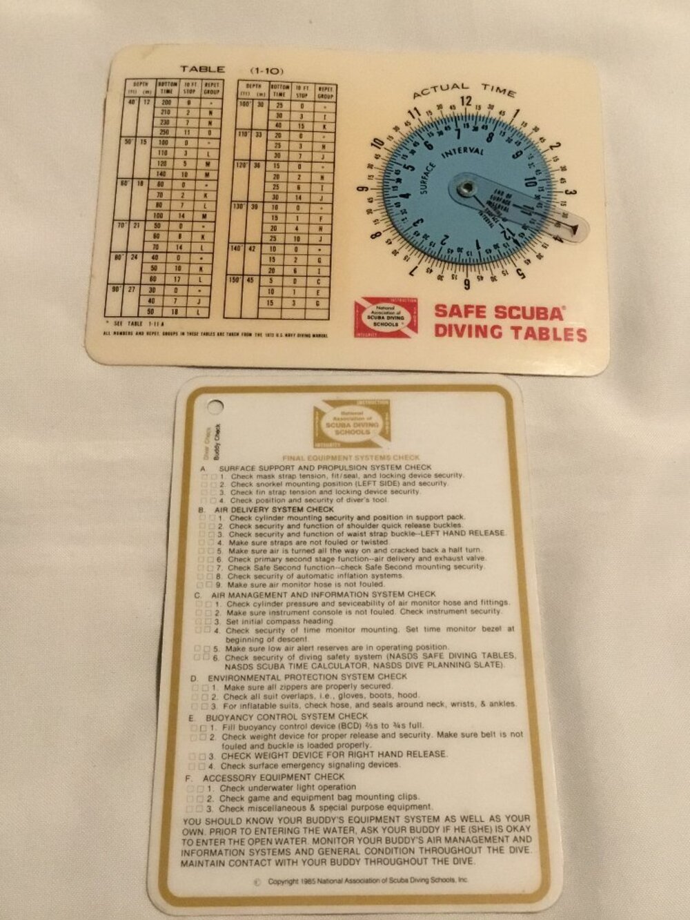 Vtg 1976 NASDS Safe SCUBA Diving Tables Plastic Laminated Chart Time Calculator
